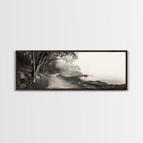 Forest Path, Misty Woods, Quiet Trail, Coastal Fog, Framed Canvas Print, Scandinavian Decor, Entryway Art, Minimal Nature Photography