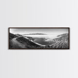 Mountain Road, Foggy Ocean View, Cliffside Drive, Framed Canvas Print, Scenic Wall Decor, Travel Photography, Modern Minimalist Art