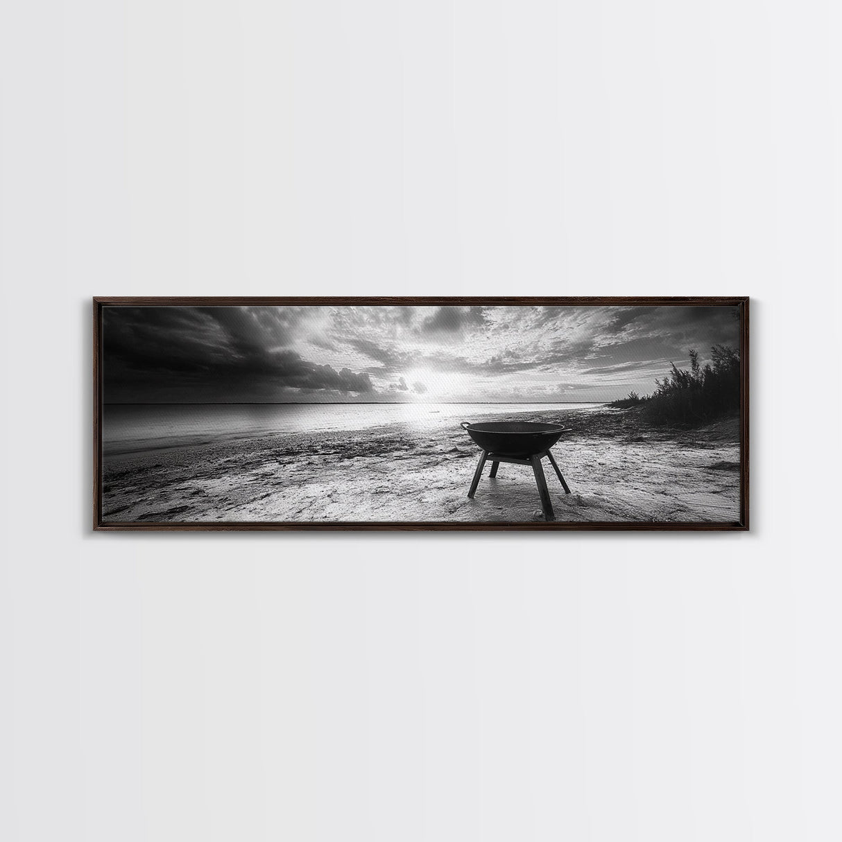 Beach Grill, Sunset Shore, Cloudy Horizon, Canvas Print, Coastal Minimalist Decor, Kitchen Wall Art, Autumn Beach House Accent