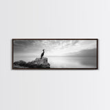 Solitary Bird, Ocean Rock, Minimalist Seascape, Canvas Print, Peaceful Wall Art, Zen Decor, Black and White Living Room Accent