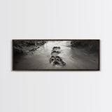 Footprints in Sand, Nature Pathway, Tranquil Stream, Framed Canvas Print, Mindful Journey Art, Rustic Entryway Wall Photography