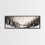 Snowy Pines, Winter Landscape, Woodland Valley, Fine Art Nature, Framed Canvas Print, Cabin Wall Art, Mountain Decor, Rustic Winter Scene