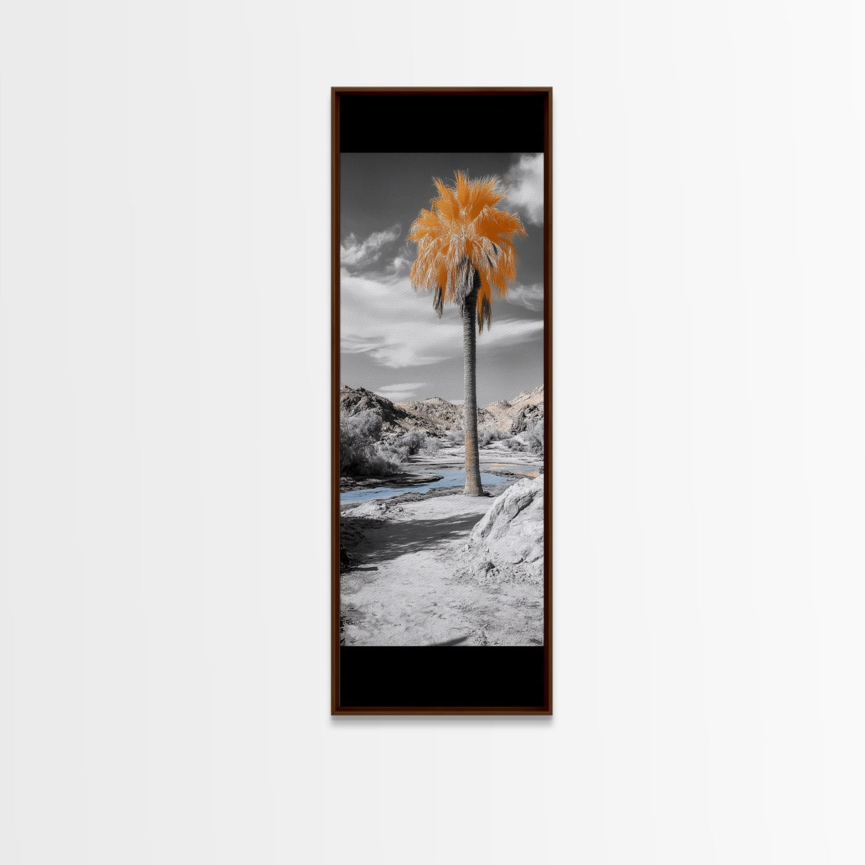 Orange Palm, Desert Oasis, Tropical Escape, Surreal Nature Scene, Framed Canvas Print, Boho Bathroom Wall Art, Desert Decor, Bedroom Decor