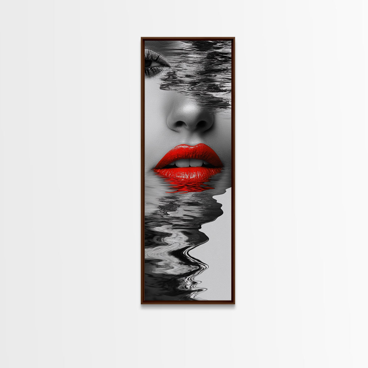 Red Lips, Reflections, Water Art, Surreal Beauty – Canvas Print, Glam Wall Art, Bathroom Decor, Black White Red Art, Fashion Aesthetic