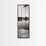 Swing Over Lake, Still Waters, Childhood Memories, Tranquil View – Canvas Print, Minimalist Wall Art, Kids Room Decor, Serene Black and White