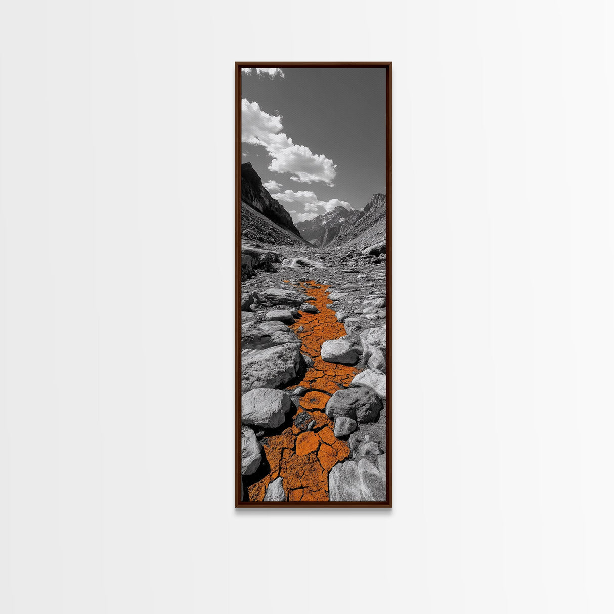 Cracked Earth, Orange Path, Mountain Trail, Climate Scene – Canvas Print, Nature Wall Art, Earth Tones Decor, Fall Landscape Photography