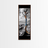 Painted Tree, Coastal Driftwood, Stormy Sky, Bold Texture – Framed Canvas Print, Beach House Decor, Abstract Nature Art, Rustic Minimalism