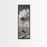 Red Bloom, Desert Flower, Solitary Beauty, Bold Nature, Framed Canvas Print, Dramatic Wall Art, Modern Bedroom Decor, Minimalist Botanical Art