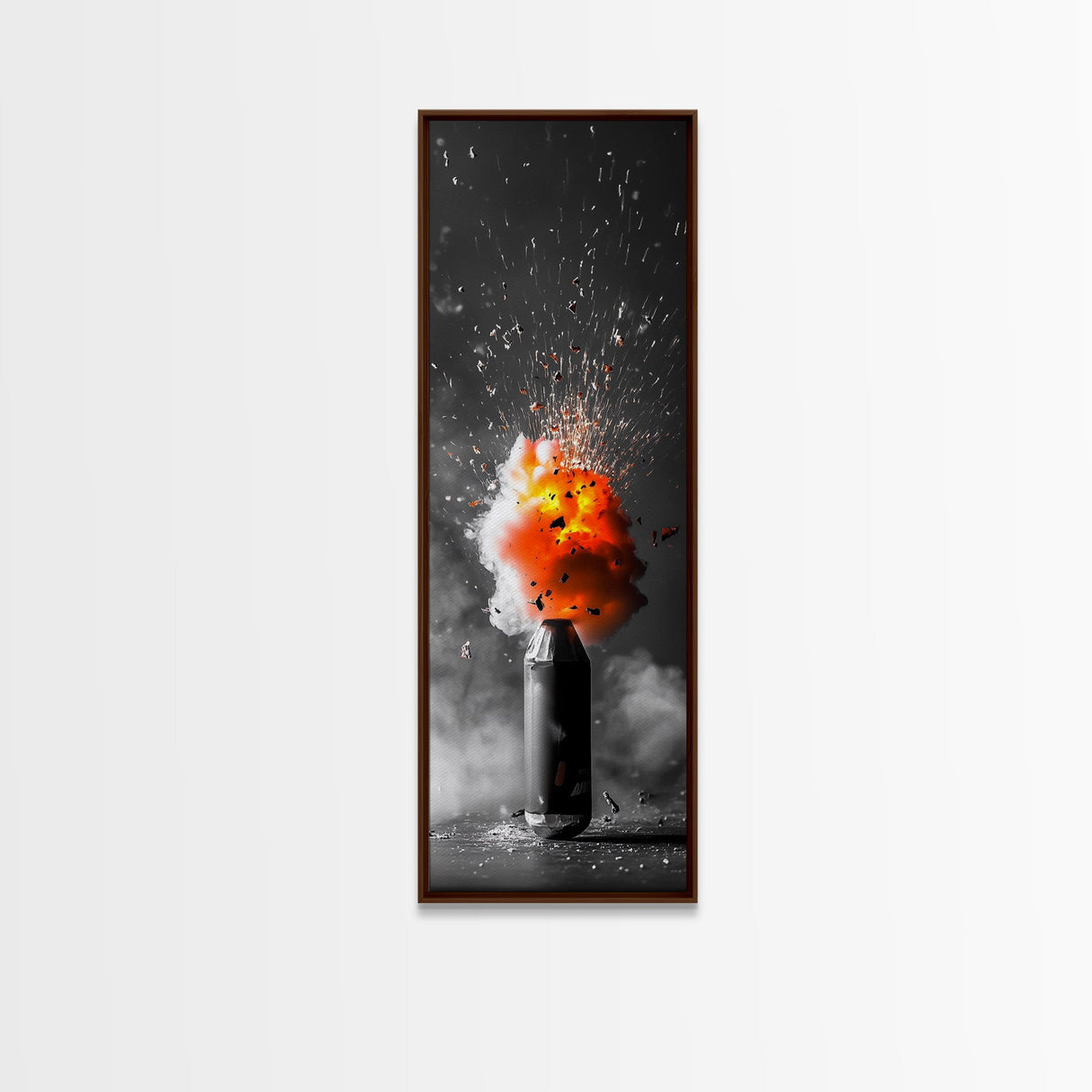 Fire Burst, Orange Explosion, Energy Impact, Fiery Blast, Framed Canvas Print, Abstract Modern Art, Gamer Room Decor, Bold Statement Piece