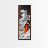 Surfer Beach Day, Orange Surfboard, Ocean Mood, Framed Canvas Print, Tropical Wall Art, Coastal Bedroom Decor, Modern Minimalist Style