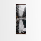 Mountain River, Forest Reflections, Nature Tranquility, Winter Pines, Canvas Print, Serene Landscape Wall Art, Bedroom Cabin Decor