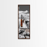 Ocean Dock Scene, Weathered Pier, Seaside Walkway, Framed Canvas Print, Nautical Art, Minimalist Ocean Photography, Coastal Wall Decor