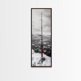 Ice Fishing Rod, Snow Adventure, Winter Sport, Framed Canvas Print, Man Cave Decor, Rustic Cabin Wall Art, Outdoor Lifestyle Photography