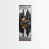 Lake Cabin, Reflection Serenity, Forest Escape, Framed Canvas Print, Nature Wall Art, Rustic Lodge Decor, Cabin Living Room Inspiration
