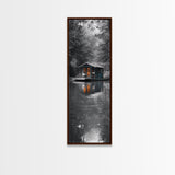 Cabin Reflection, Lake House Art, Cozy Forest Home, Canvas Print, Winter Wall Decor, Rustic Bedroom Artwork, Cabin Lover Gift