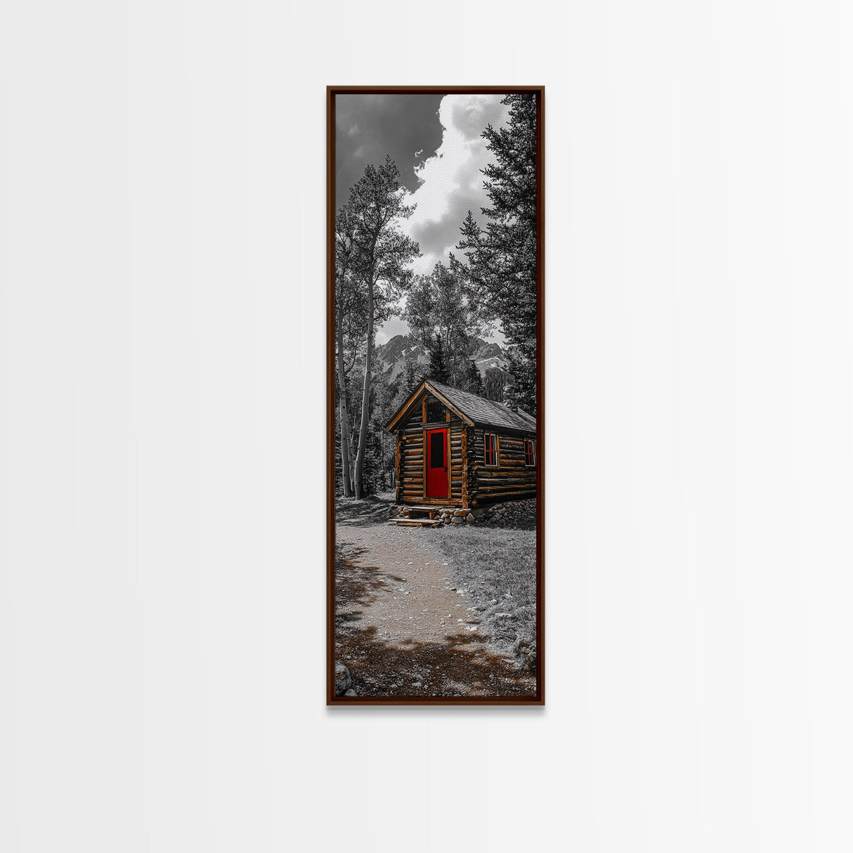 Log Cabin, Red Door, Mountain Home, Cozy Retreat, Framed Canvas Print, Rustic Wall Art, Lodge Decor, Fall Cabin Vibes, Country Living