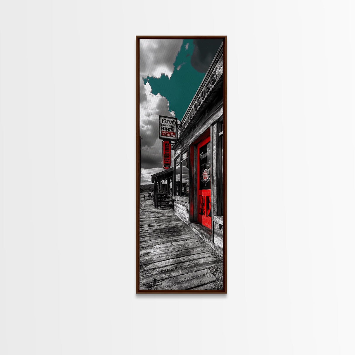 Wild West, Red Door, Desert Town, Saloon Art, Framed Canvas Print, Cowboy Wall Art, Western Decor, Rustic Bar Style, Americana Vibes