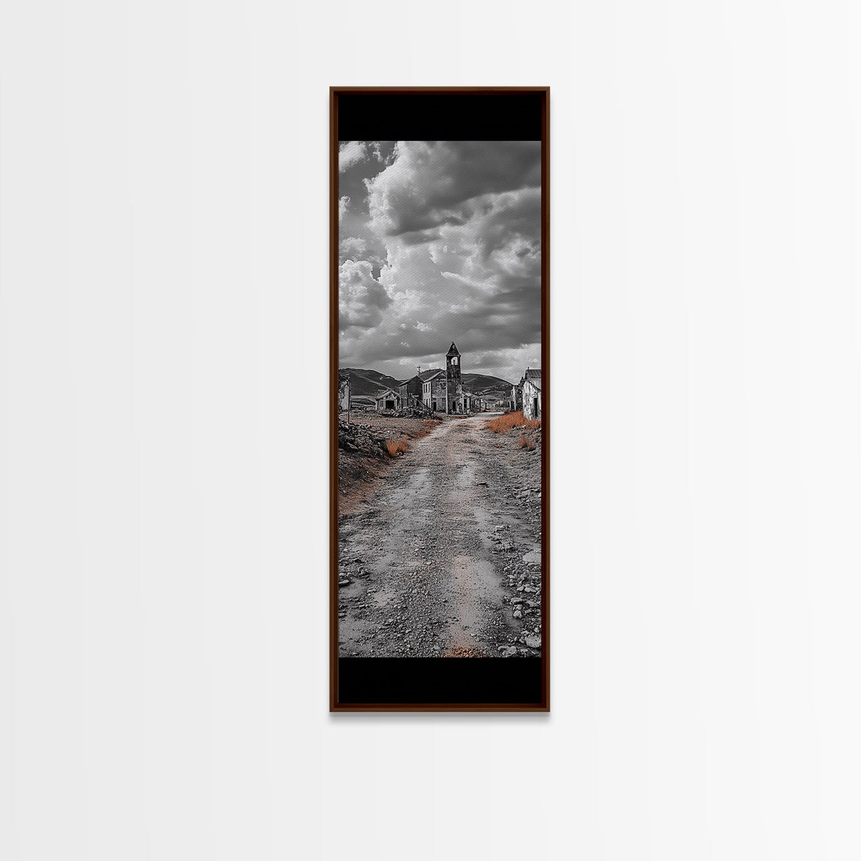 Abandoned Town, Haunted Path, Deserted Village, Ghost Ruins, Framed Canvas Print, Dark Wall Art, Rustic Halloween Decor, Moody Photography