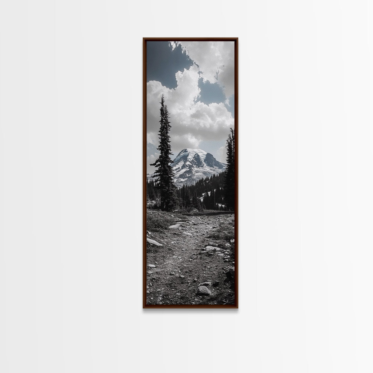 Mountain Landscape, Trail Pathway, Cloudy Sky, Nature Photography, Canvas Print, Rustic Cabin Decor, Adventure Hiker Wall Art