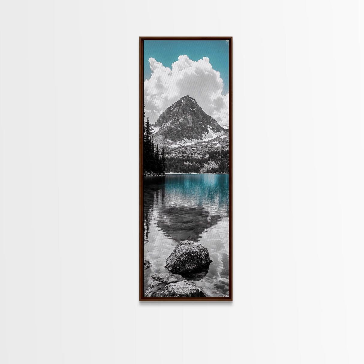 Lake Reflection, Blue Water, Mountain View, Nature Serenity, Canvas Print, Minimalist Wall Art, Bedroom Landscape Decor, Coastal Wall Art