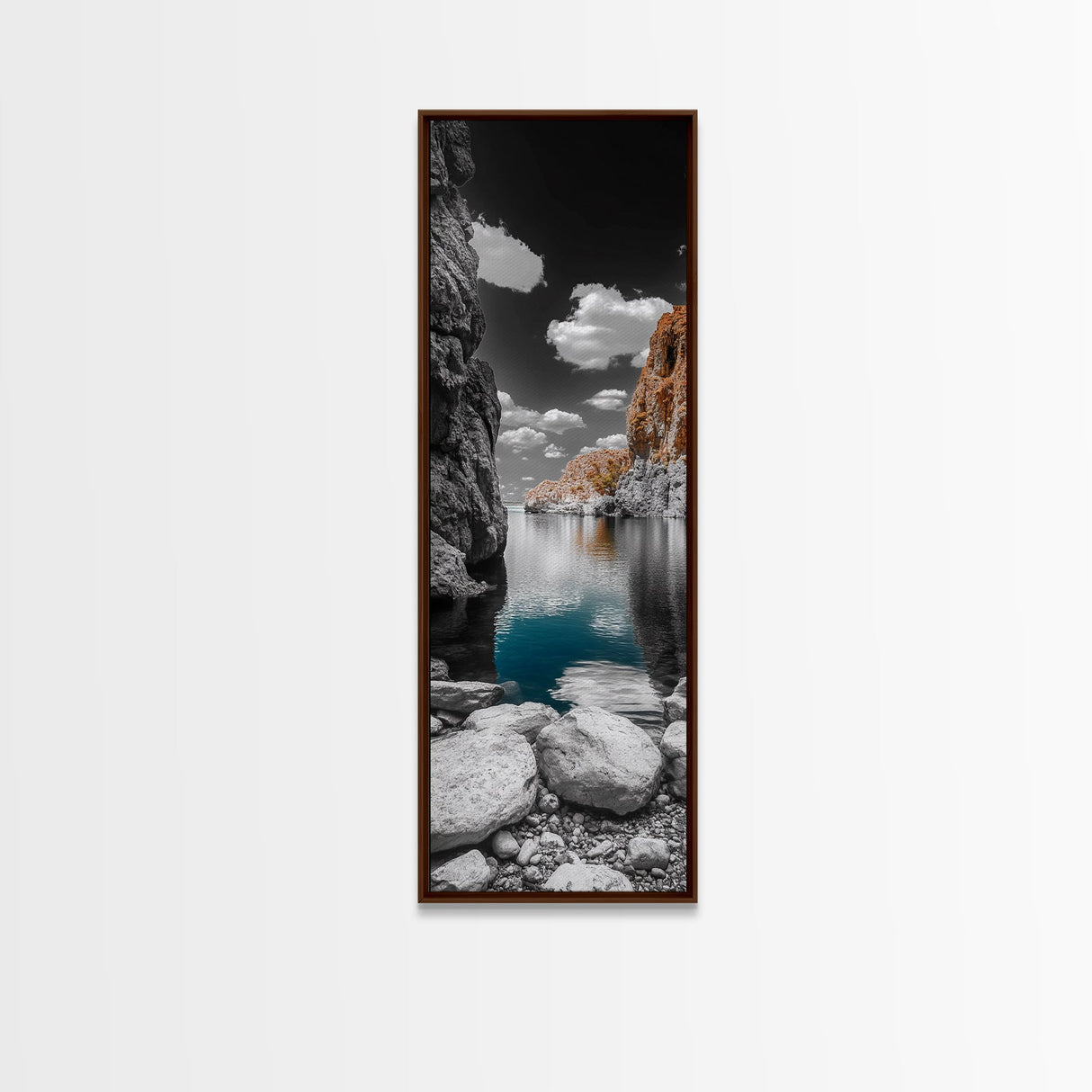 Cliffside Bay, Azure Reflection, Dramatic Seascape, Nature Landscape, Framed Canvas Print, Bathroom Art, Modern Wall Decor, Ocean View