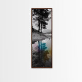 Tree Reflection, Moody Landscape, Nature Serenity, Rainbow Water, Framed Canvas Print, Boho Style, Bedroom Wall Art, Artistic Calm