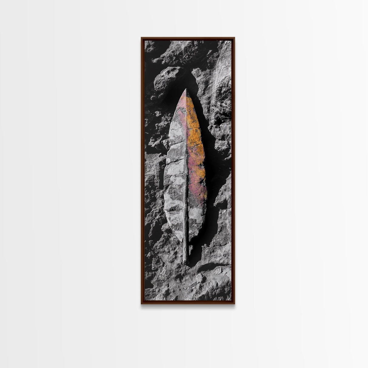 Stone Leaf, Earth Tones, Nature Fossil, Ancient Texture, Framed Canvas Print, Fall Wall Art, Rustic Decor Accent, Boho Nature Artwork