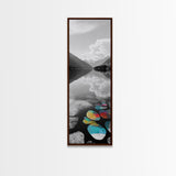 Lake Pebbles Art, Colorful Stones, Mountain Reflection, Calm Waterscape, Canvas Print, Zen Decor, Boho Lake Art, Bathroom Wall Art