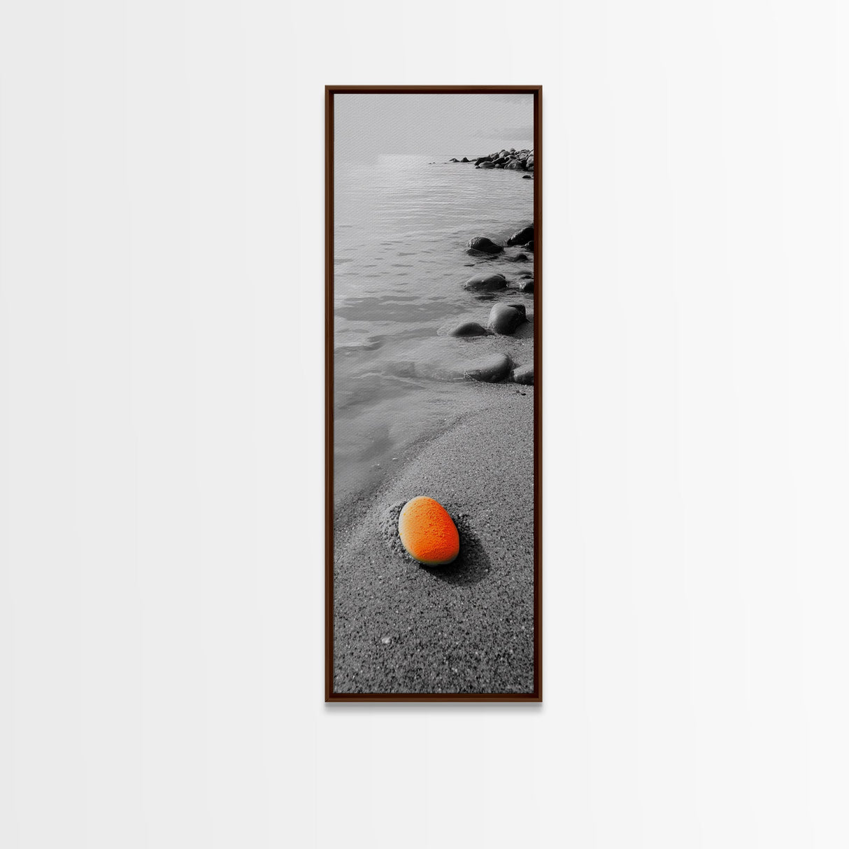 Orange Shore Stone, Minimalist Decor, Seaside Style, Beach Vibes, Framed Canvas Print Coastal Wall Art, Bathroom Decor, Modern Art