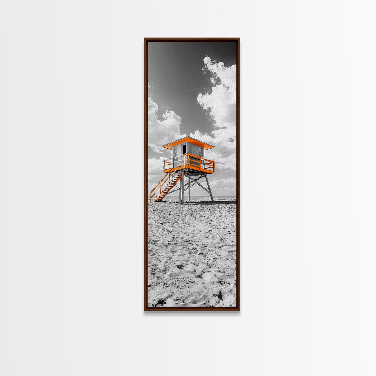 Lifeguard Tower Beach, Summer Vibes, Ocean Escape, Coastal Charm, Framed Canvas Print Bathroom Wall Art, Bold Minimalist Seaside Art