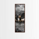 Majestic Elk, Forest Wildlife, Autumn Scene, Nature Herd, Framed Canvas Print, rustic lodge decor, cabin wall art, woodland style