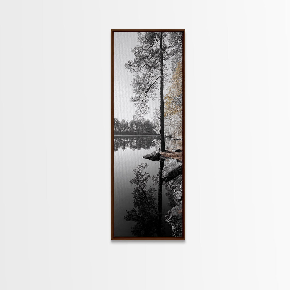 Serene Forest, Pine Reflection, Tranquil Lake, Autumn Vibe, Canvas Print, bedroom wall art, rustic neutral decor, nature minimalist