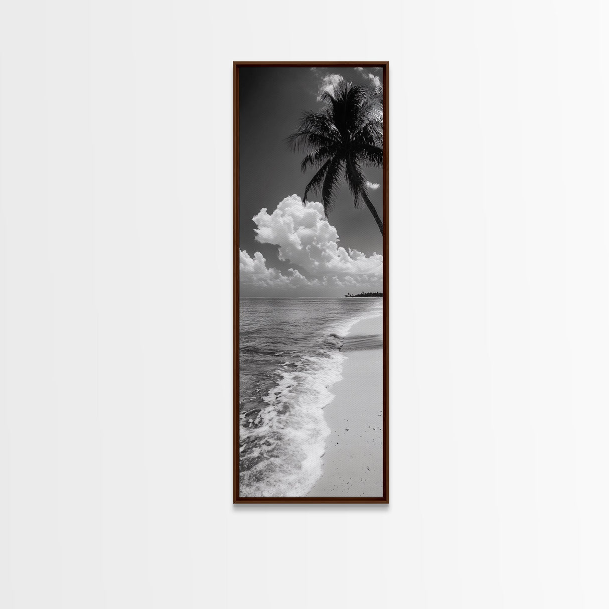 Tropical Palm, Beach Scene, Coastal Vibes, Framed Canvas Print, Relaxing Ocean Art, Bathroom Wall Decor, Minimalist Seaside Landscape