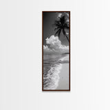 Tropical Palm, Beach Scene, Coastal Vibes, Framed Canvas Print, Relaxing Ocean Art, Bathroom Wall Decor, Minimalist Seaside Landscape