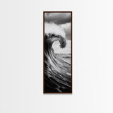 Ocean Wave, Monochrome Surf, Nature Power, Dramatic Sea, Framed Canvas Print, Coastal Wall Decor, Modern Bathroom Art, Minimalist Ocean Art