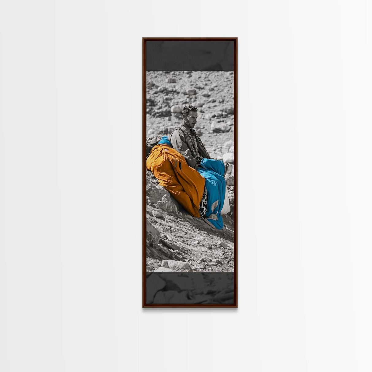 Nomadic Man, Desert Life, Color Blankets, Tribal Spirit, Framed Canvas Print, Ethnic Art, Boho Decor, Bedroom Wall Art, Cultural Piece