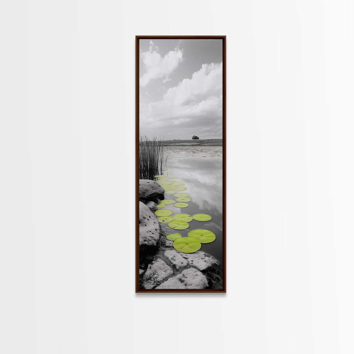 Lily Pads, Serene Pond, Nature Reflection, Framed Canvas Print, Minimalist Landscape Art, Bathroom Wall Art, Tranquil Modern Decor