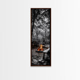 Forest Firepit, Glowing Flames, Wilderness Night, Framed Canvas Print, Camping Wall Art, Rustic Fall Decor, Cabin Living Style