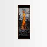 Towering Flame, Wild Fire Blaze, Dramatic Camp Scene, Canvas Print, Outdoor Wall Art, Autumn Adventure Decor, Rustic Nature Style