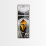 Yellow Canoe, Peaceful Lake, Mountain Reflections, Canvas Print, Nature Lover Gift, Minimalist Wall Art, Cabin Living Room Decor