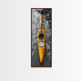 Yellow Kayak, Muddied Shoreline, Solo Adventure, Framed Canvas Print, Rustic Outdoors Decor, Autumn Wall Art, Boho Kayaking Style