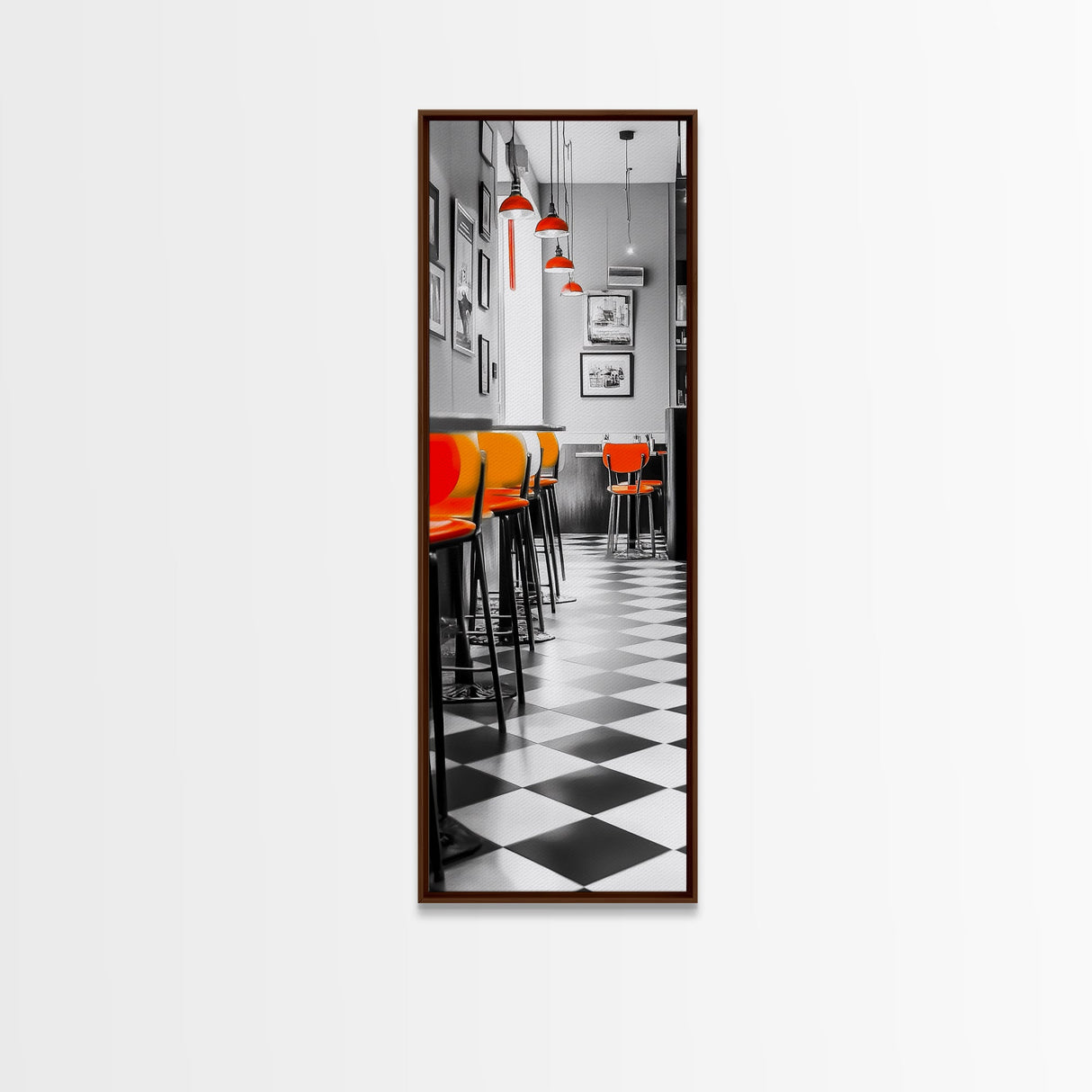 Retro Bar Scene, Modern Kitchen Art, Red Accent Decor, Canvas Print, Bold Urban Photography, Diner Wall Art, Midcentury Kitchen Wall Art