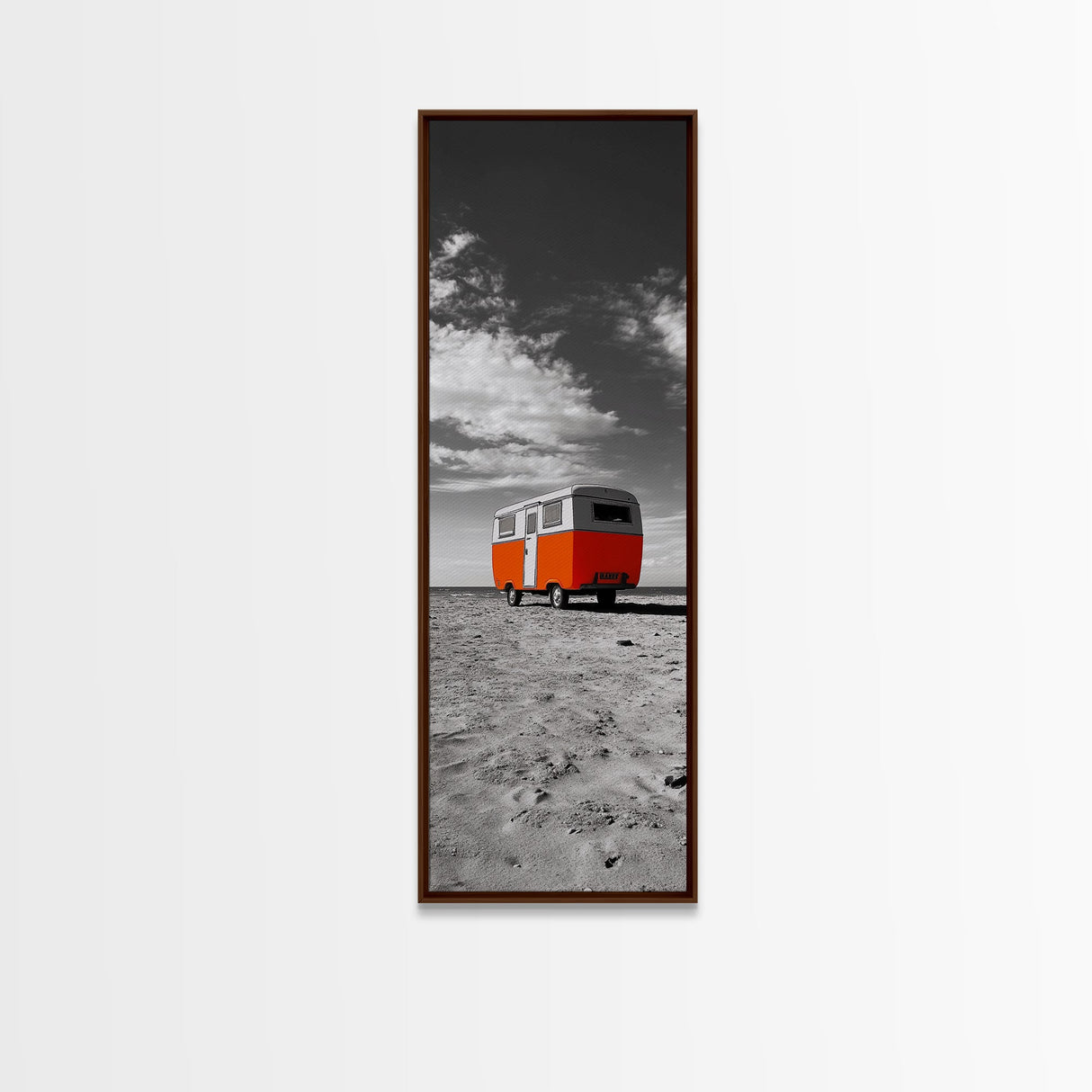 Coastal Camper Van, Beach Road Trip Art, Travel Lover Gift, Framed Canvas Print, Minimalist Seaside Decor, Van Life Wall Art, Entryway Art