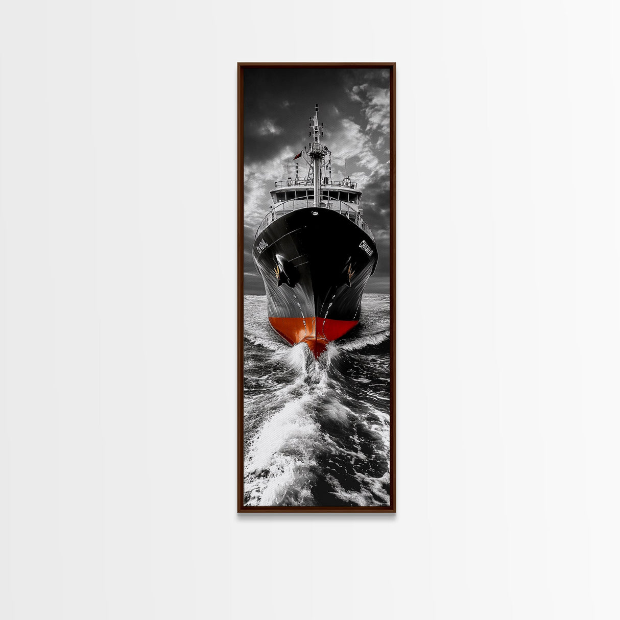Bold Black Ship, Ocean Storm Photography, Nautical Adventure Decor, Canvas Print, Modern Coastal Wall Art, Moody Living Room Art