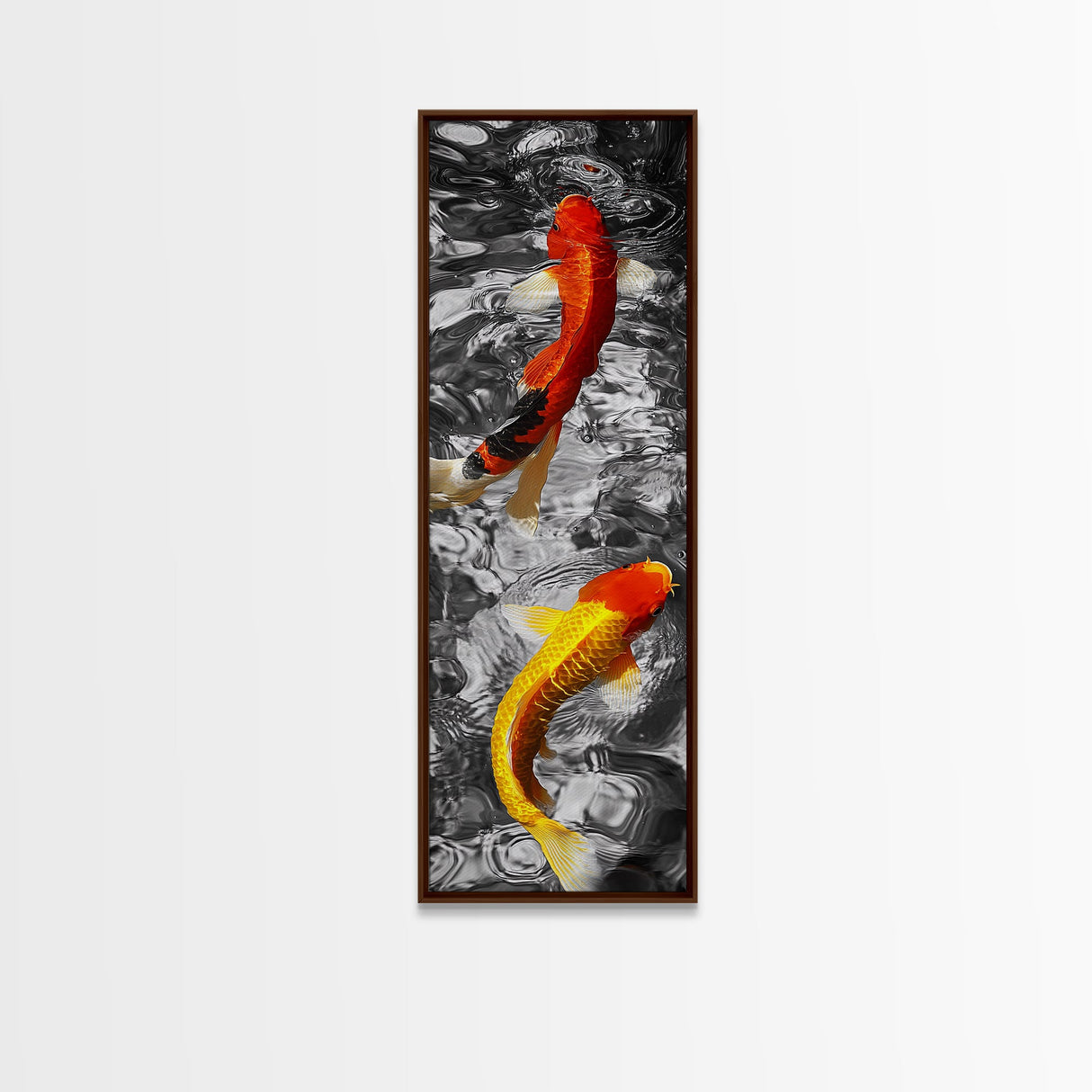Koi Fish Art, Zen Water Decor, Tranquil Living Room Accent, Japanese Minimalist Style, Framed Canvas Print, Peaceful Bathroom Wall Art