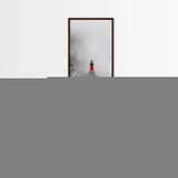 Misty Lighthouse View, Red Beacon Decor, Coastal Minimalist Art, Framed Canvas Print, Modern Seascape Living Room Wall Decor