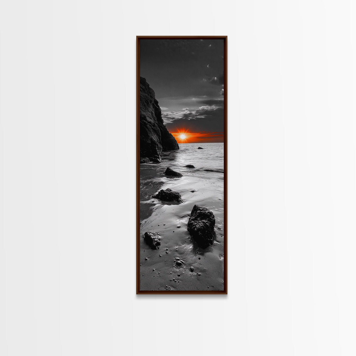 Sunset Beach Scene, Coastal Glow Decor, Dramatic Shoreline Art, Framed Canvas Print, Ocean Wall Art, Fall Vibes Bedroom Accent