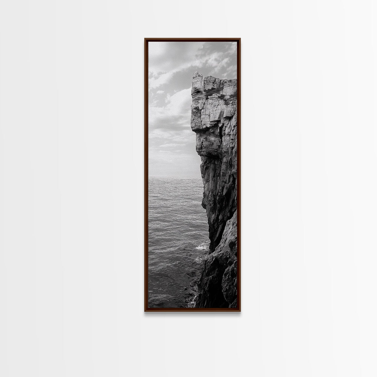 Ocean Cliff Edge, Rugged Coastline Art, Black White Landscape Print, Framed Canvas Print, Modern Seaside Office Wall Decor, Moody Landscape
