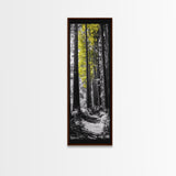 Forest Path Print, Yellow Tree Glow Art, Nature Lover’s Retreat, Framed Canvas Print, Fall Woodland Living Room Wall Decor, Moody Landscape