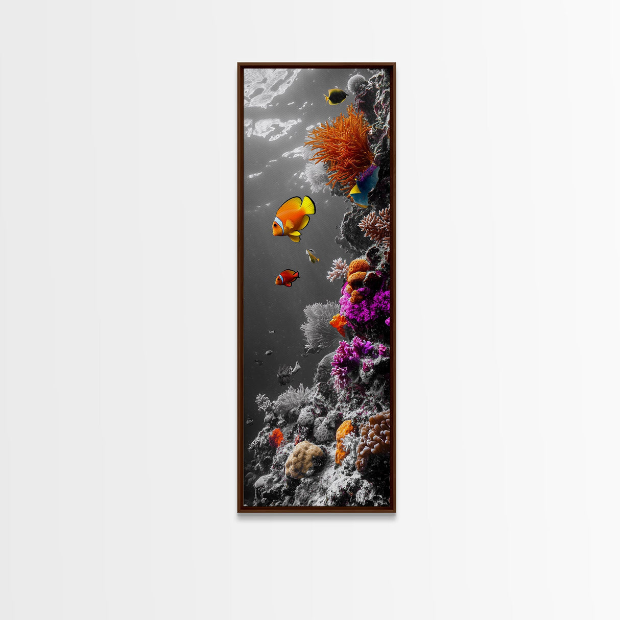 Clownfish Reef, Underwater Scene, Ocean Wall Decor, Coral Reef, Tropical Fish, Framed Canvas Print, Vibrant Bathroom Wall Art